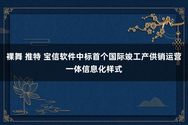 裸舞 推特 宝信软件中标首个国际竣工产供销运营一体信息化样式