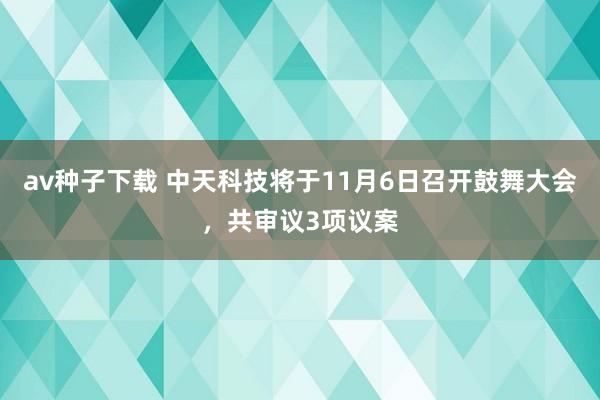 av种子下载 中天科技将于11月6日召开鼓舞大会，共审议3项议案