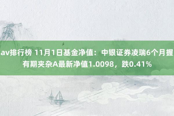 av排行榜 11月1日基金净值：中银证券凌瑞6个月握有期夹杂A最新净值1.0098，跌0.41%