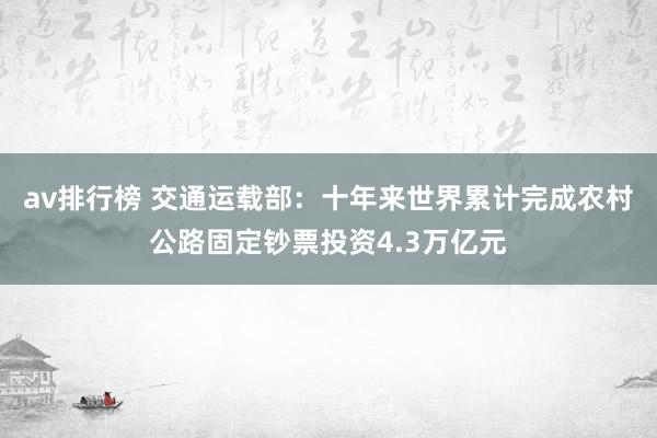 av排行榜 交通运载部：十年来世界累计完成农村公路固定钞票投资4.3万亿元