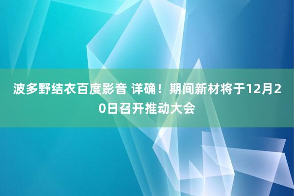 波多野结衣百度影音 详确！期间新材将于12月20日召开推动大会