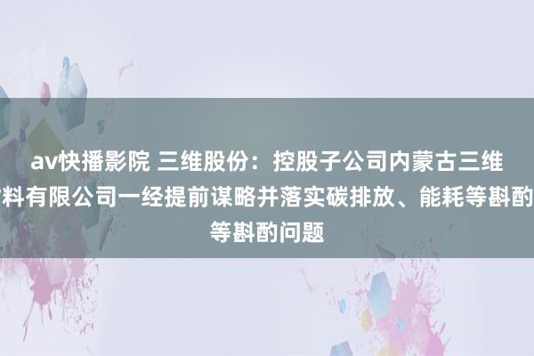 av快播影院 三维股份：控股子公司内蒙古三维新材料有限公司一经提前谋略并落实碳排放、能耗等斟酌问题