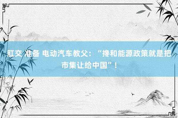 肛交 准备 电动汽车教父：“搀和能源政策就是把市集让给中国”！