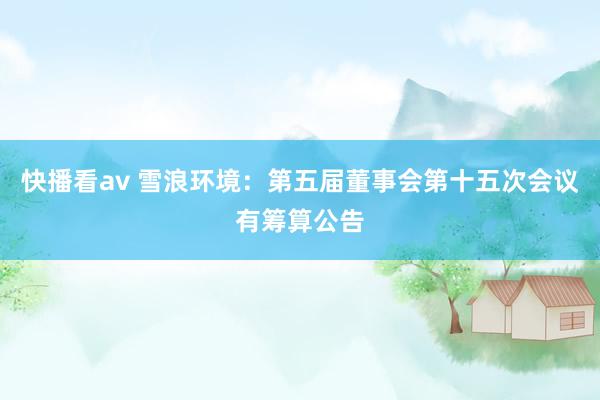 快播看av 雪浪环境：第五届董事会第十五次会议有筹算公告