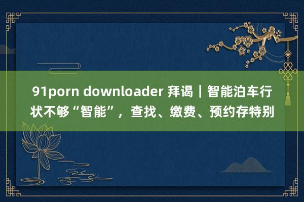 91porn downloader 拜谒｜智能泊车行状不够“智能”，查找、缴费、预约存特别