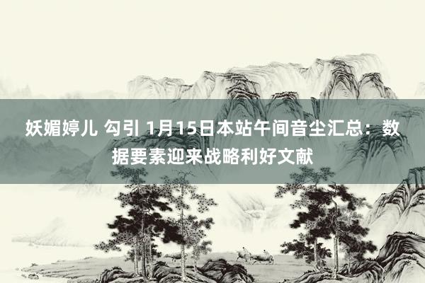 妖媚婷儿 勾引 1月15日本站午间音尘汇总：数据要素迎来战略利好文献